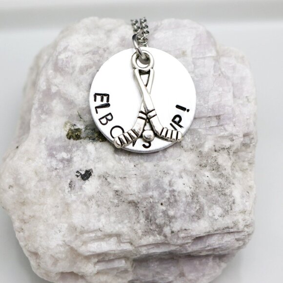 Elbows Up! Hockey Hand Stamped Necklace - Handmade & Hypoallergenic - Picture 3 of 12